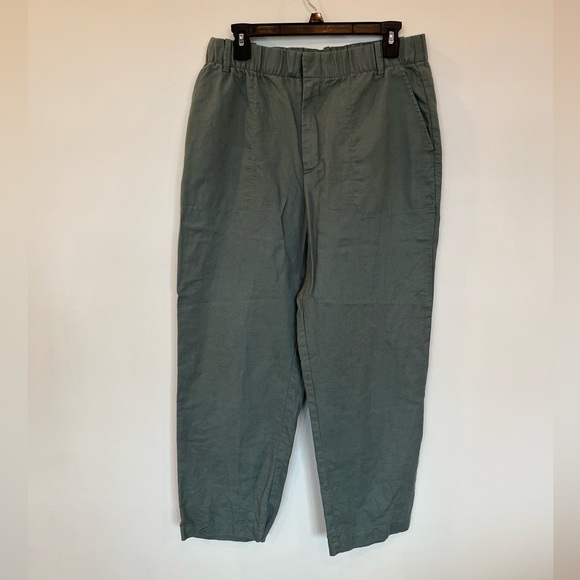 GAP Pants - Gap Olive Green Linen Cotton Pants Elastic Waist Womens Medium